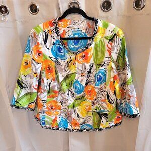 Vtg Peter Nygard Womens Jacket Size 20 Floral Linen Blend Retro Zip‎ Artsy 17433